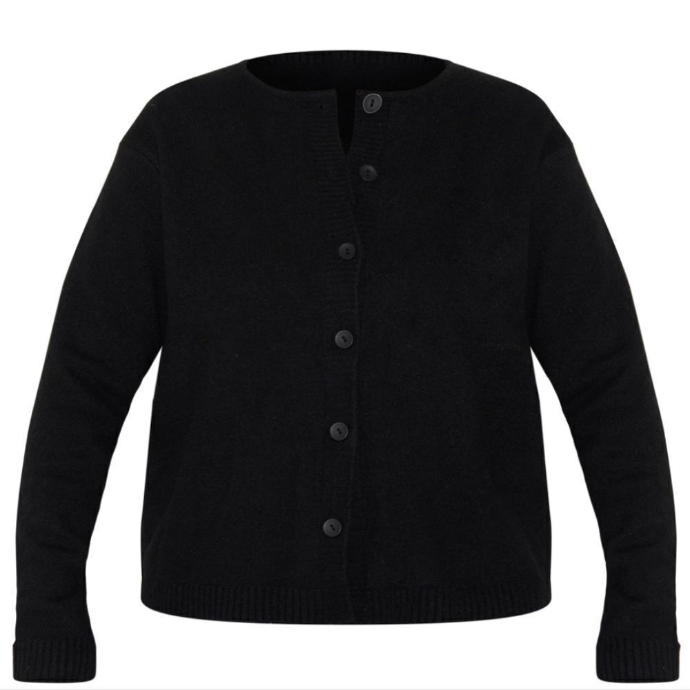 806 NWT Prettylittlething Plus Black Melange Soft Knit Basic Button Up Cardigan